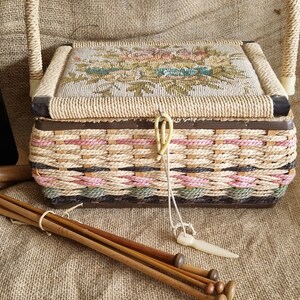 Vintage cane sewing basket