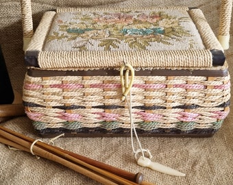 Vintage cane sewing basket