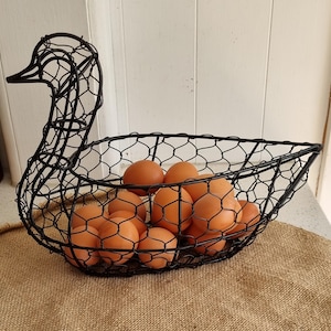 Vintage black wire chicken shaped egg basket