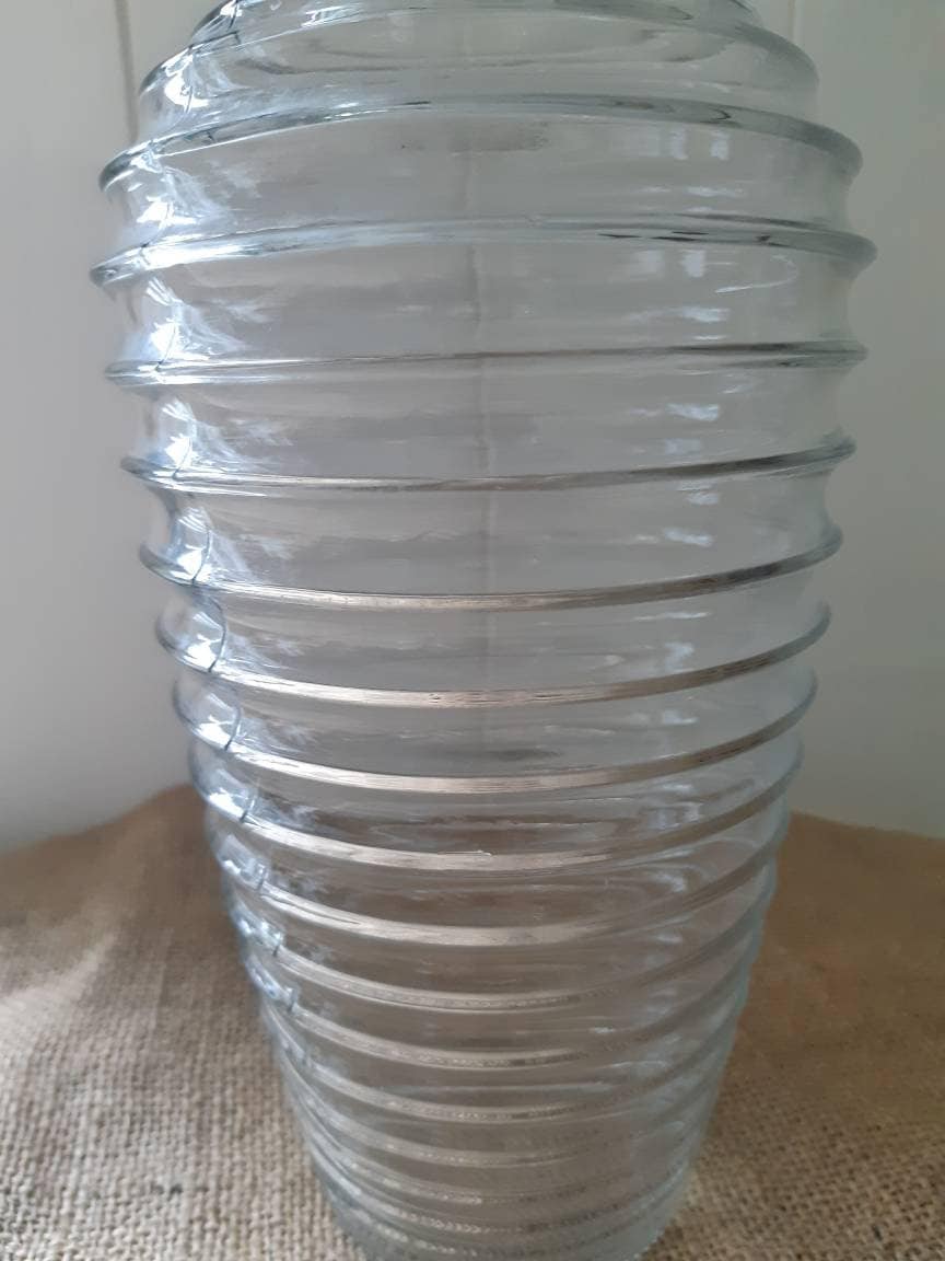 Vintage ribbed clear glass vase Etsy