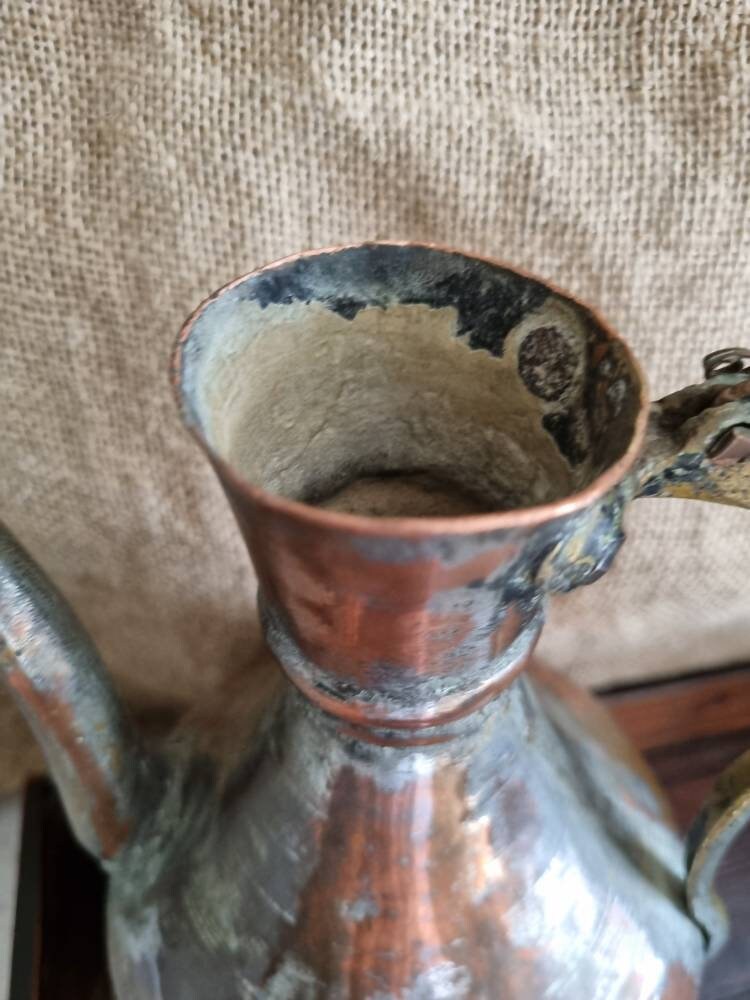 Large Vintage Copper Coffee Pot With Brass Handle Etsy