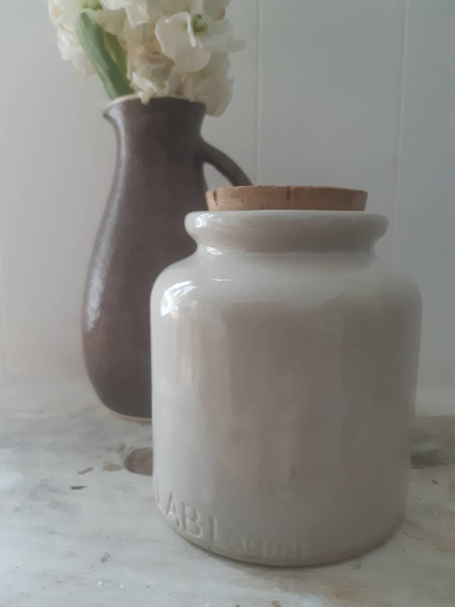 Vintage LABLagny mustard pot with cork lid.Farmhouse kitchen. Etsy