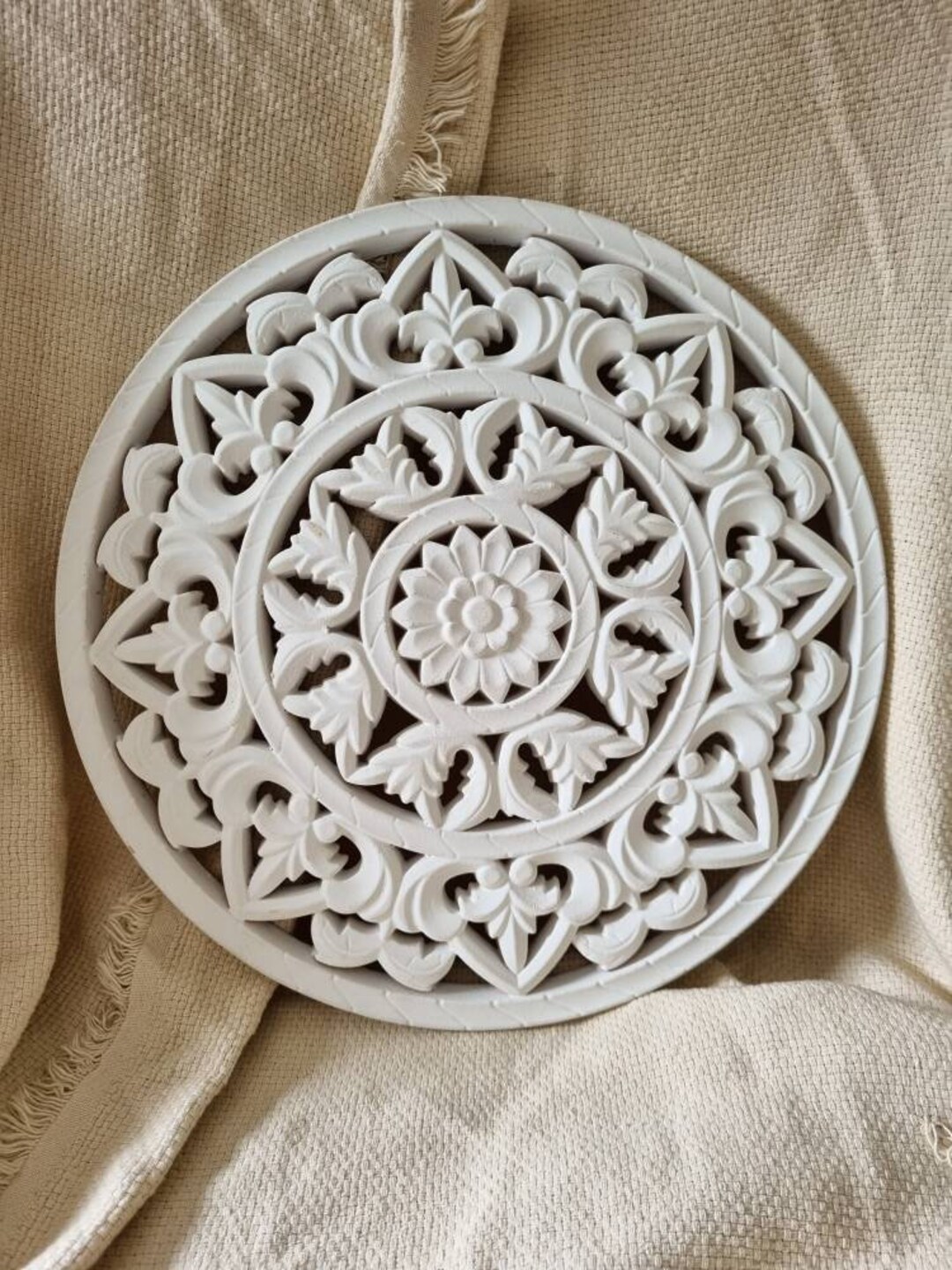 Mandale Style White Boho Wall Hanging Etsy