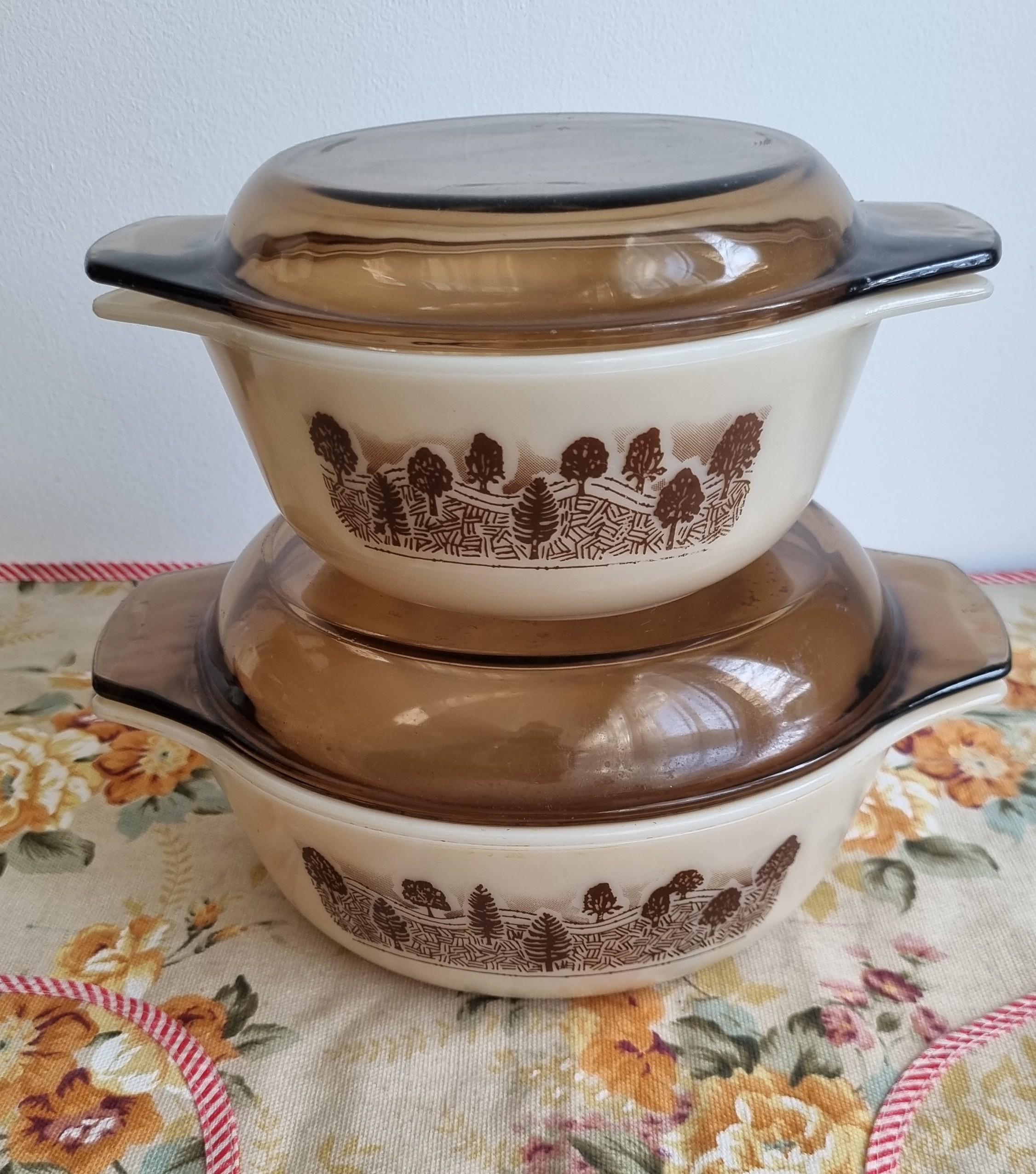 Vintage Set of Two Pyrex Lidded Forest Trees Patterned Dishes - Etsy