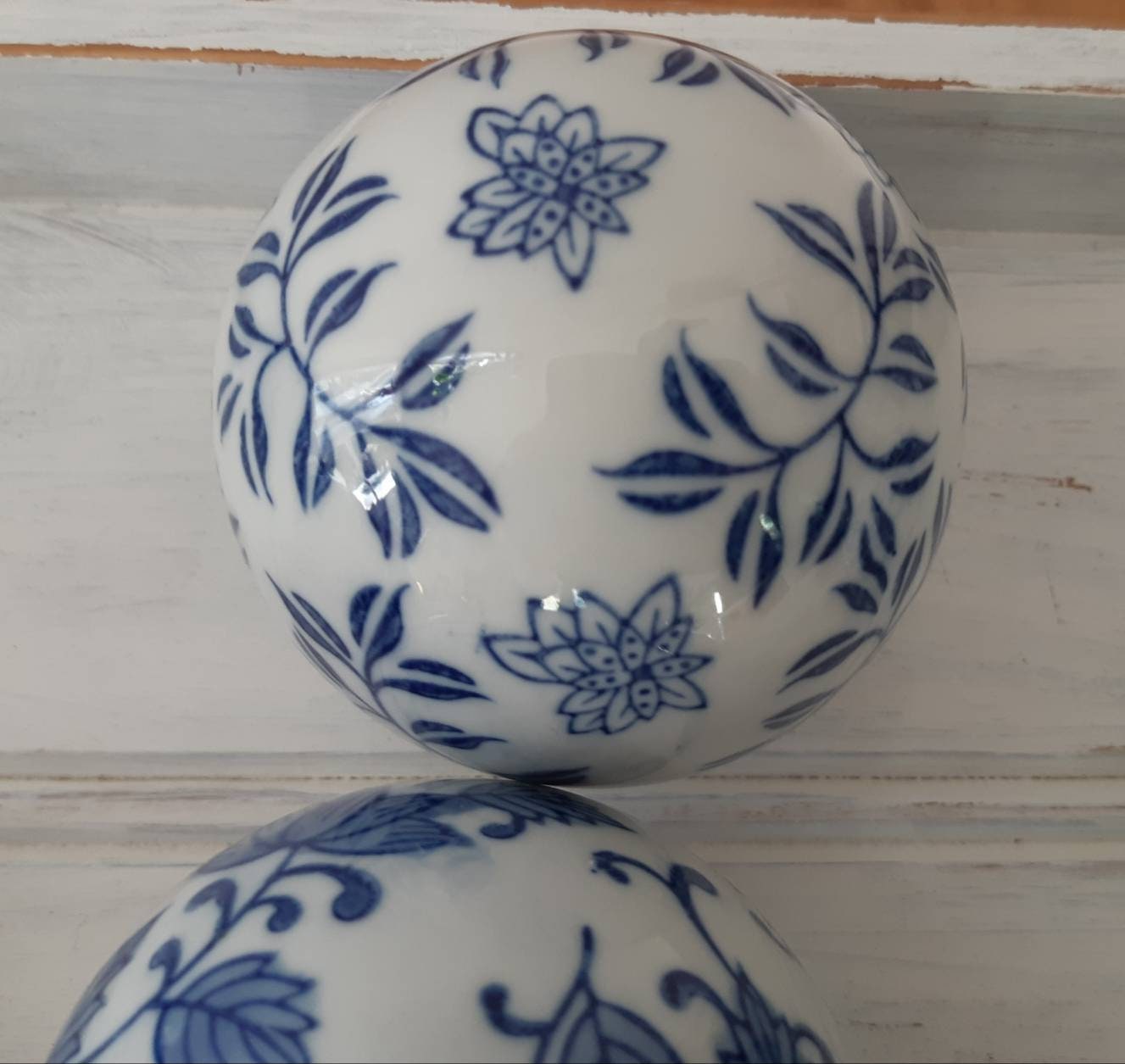 Set of 9 ceramic blue and white balls hamptons style. Etsy