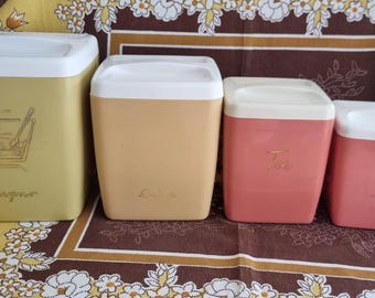 ビンテージNALLY WARE CANISTER (訳あり) Vintage Nally Ware Coffee Canister, Pink & Grey, Australian 1960s