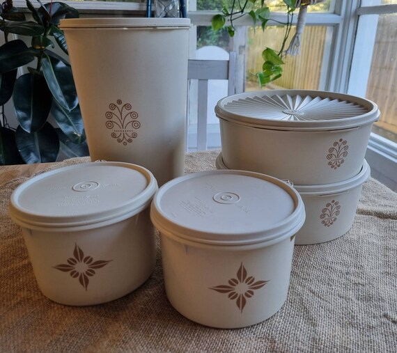 Set of 5 Vintage Tupperware Containers in Beige Etsy Australia