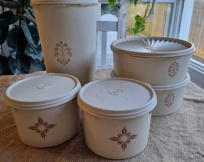 Set of 5 Vintage Tupperware Containers in Beige Etsy