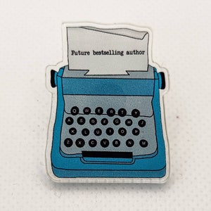 Future Bestselling Author - Blue Typewriter Acrylic Lapel Pin