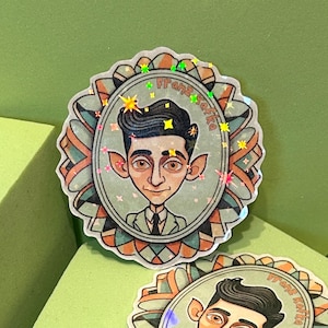 Adesivo holográfico com glitter do retrato de Franz Kafka