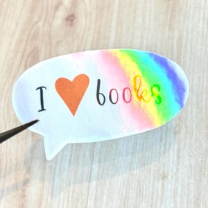 Holografische sticker I Love Books tekstballon