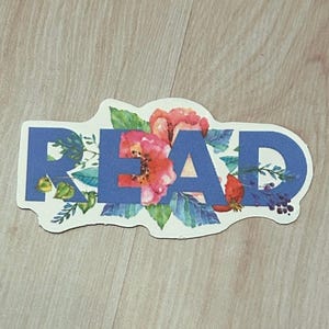 READ Blue Floral Text Sticker
