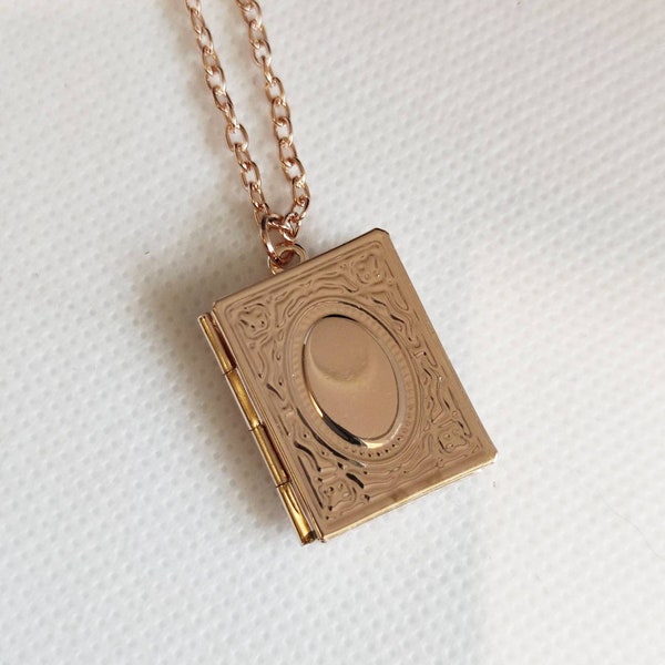 Rose Gold Book Locket Necklace