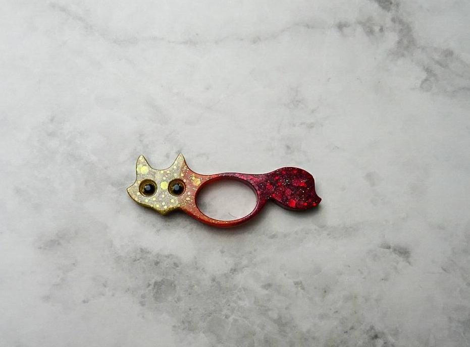 Fuchs Form Epoxidharz Buch Seitenhalter Ring - Feuerfarben, Glitzer und Strasssteine