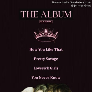 BLACKPINK THE ALBUM Songtexte Vokabellisten (4 Lieder)