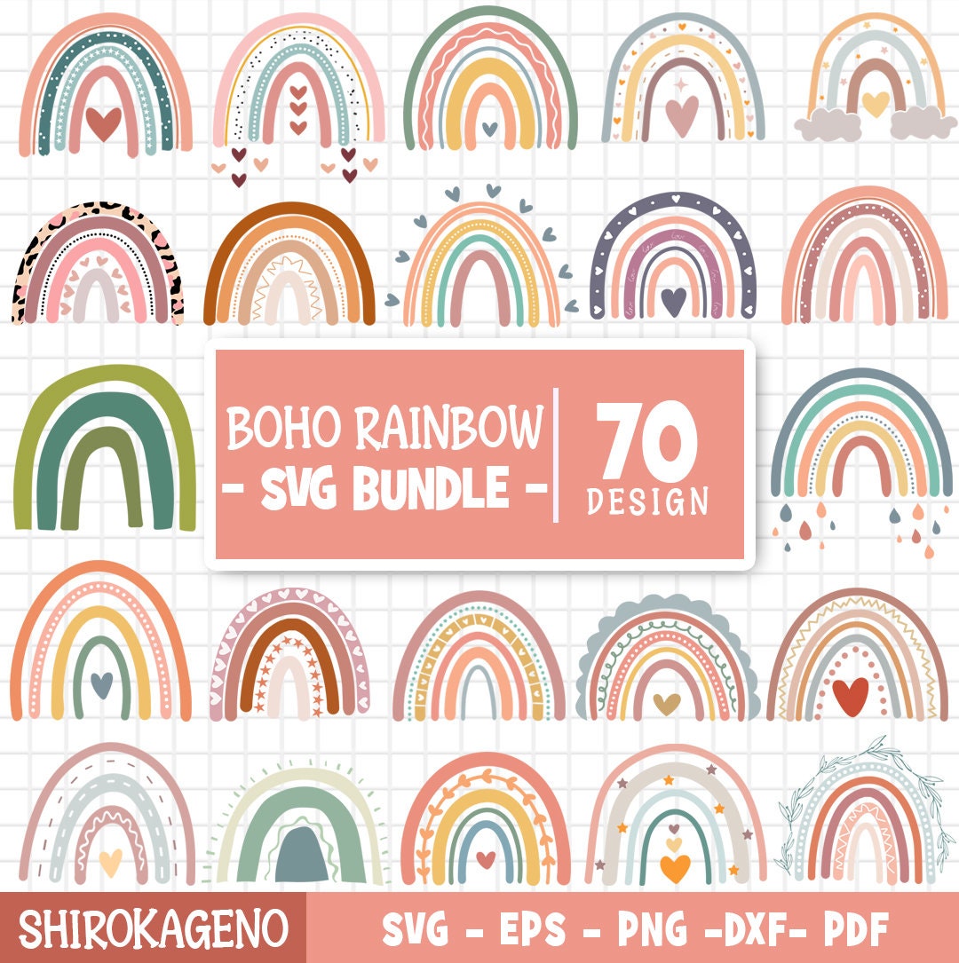 Boho Raibow Svg Bundle, Rainbow Baby Svg, Rainbow Svg Cut File, Boho ...
