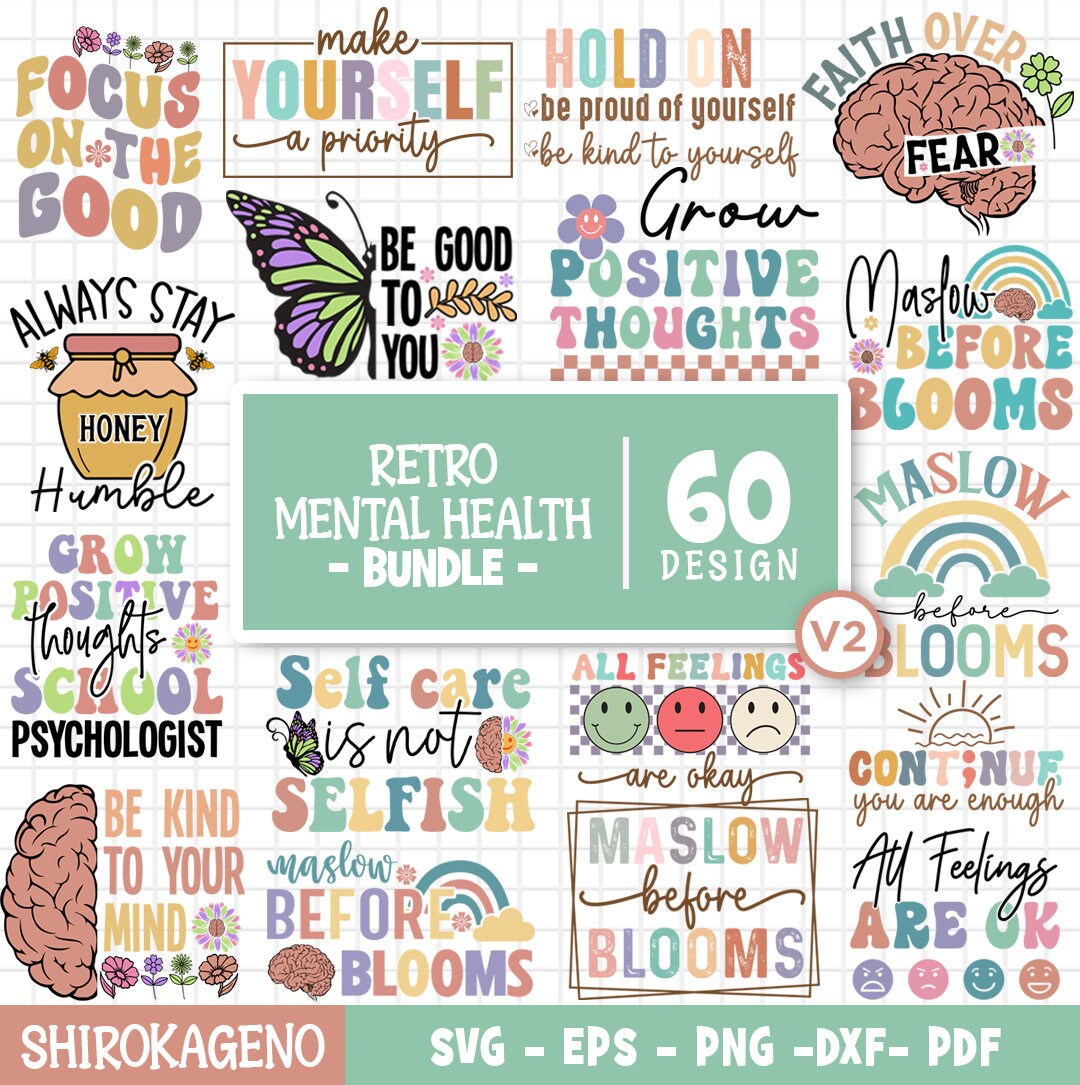 Retro Mental Health Svg Bundle, Inspirational Svg, Motivational Svg ...