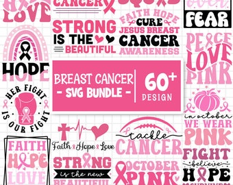 Breast Cancer Svg Bundle, Pink Awareness Ribbon Svg, Cancer Awareness Svg, Fight Cancer Svg, Breast Cancer Woman Svg, Cut Files For Cricut