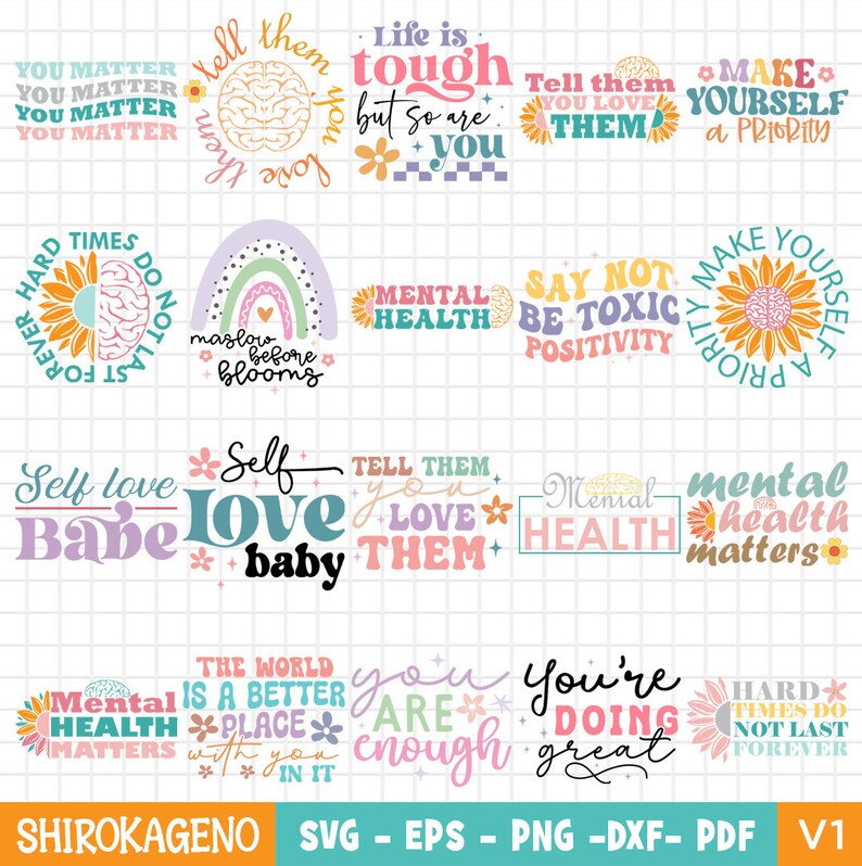 Retro Mental Health Svg Bundle, Inspirational Svg, Motivational Svg ...