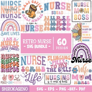 Retro Krankenschwester-Svg-Bundle, Krankenschwester-Zitate-Svg, Krankenschwester-Superheld, Krankenschwester-Herz, Krankenschwester-Leben-Svg, Stethoskop, Krankenschwester-Monogramm svg, Schnittdateien für Cricut