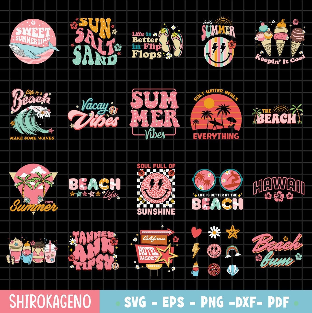 Retro Summer Svg Bundle, Summer Svg, Beach Svg, Summertime Svg, Funny ...