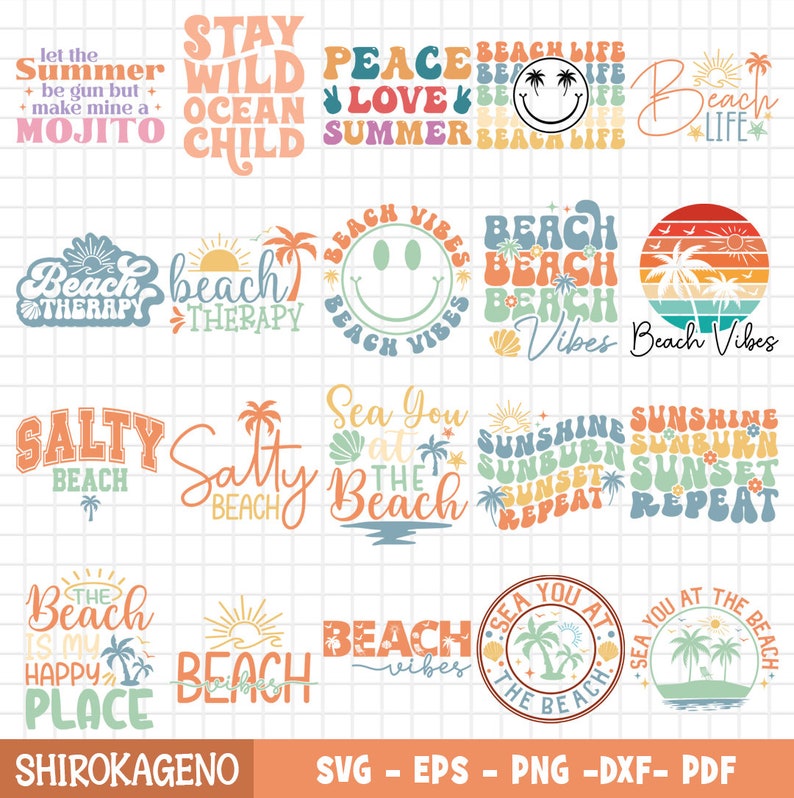 Retro Summer Beach Svg Bundle SVG, Beach Clipart Svg Bundle, Summer Svg ...