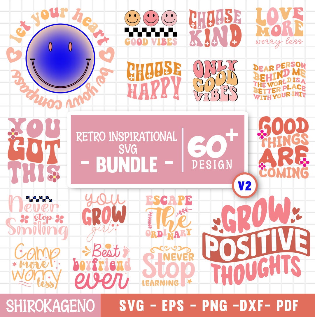 Retro Inspirational Svg Bundle, Motivational Svg, Self Love Svg Bundle ...