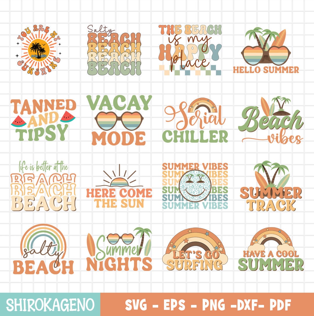 Retro Summer Svg Bundle, Summer Svg, Beach Svg, Summertime Svg, Funny ...