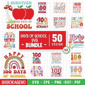 Pacchetto Svg di 100 giorni di scuola, 100 giorni più luminosi, 100 giorni di scuola, 100 giorni più intelligenti, Scuola Svg, Camicia scolastica Svg, File tagliati per Cricut V2