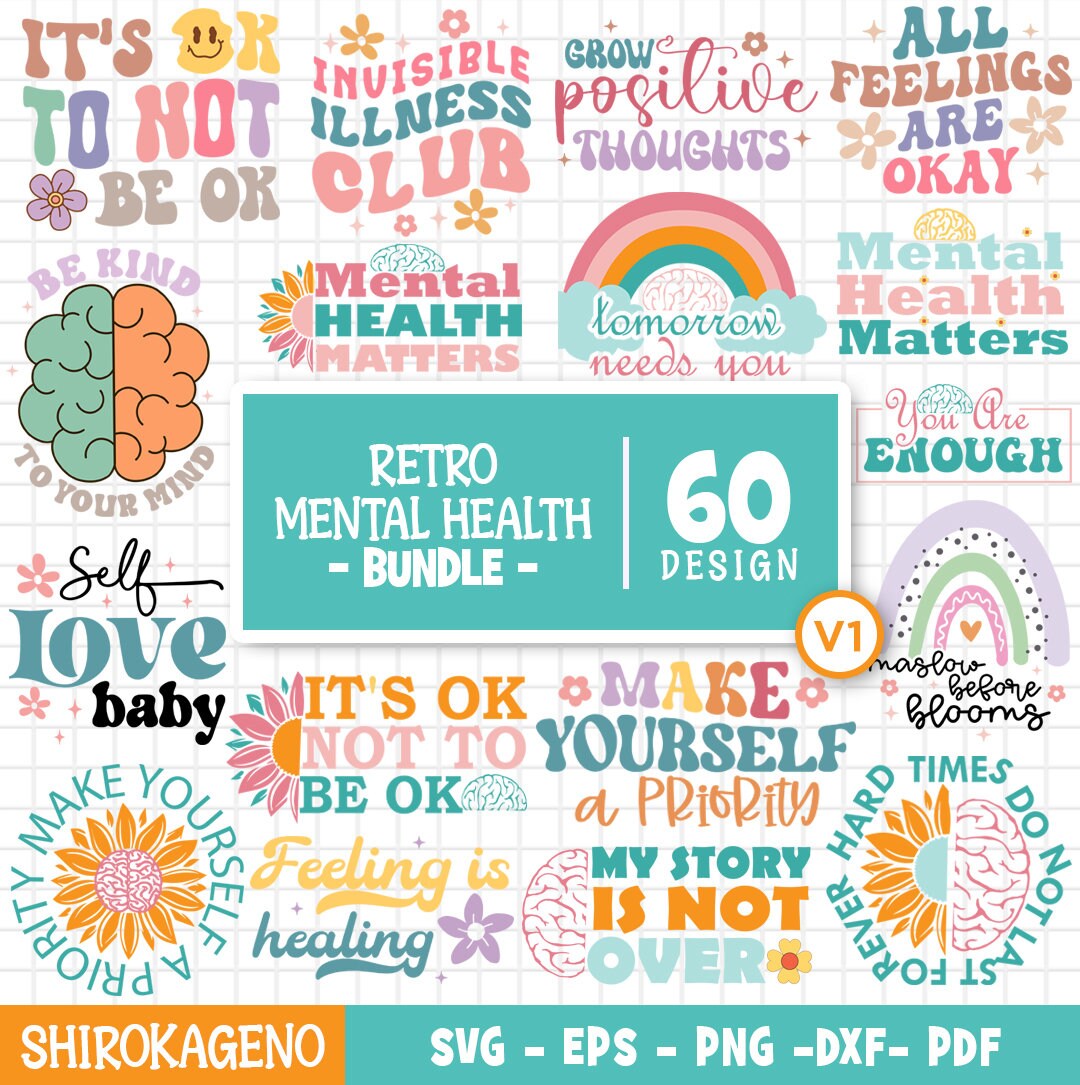 Retro Mental Health Svg Bundle, Inspirational Svg, Motivational Svg ...