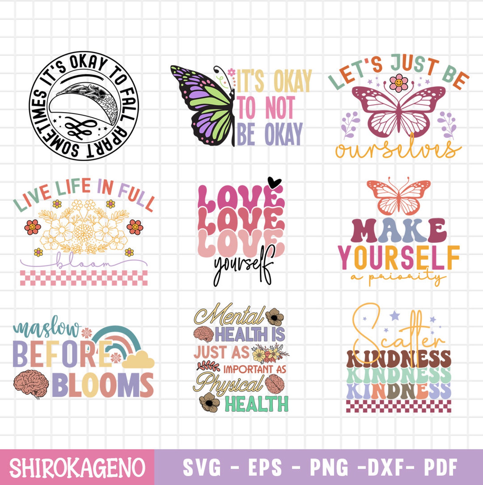 Mental Health Svg Bundle, Inspirational Quotes Svg, Self Love Svg ...