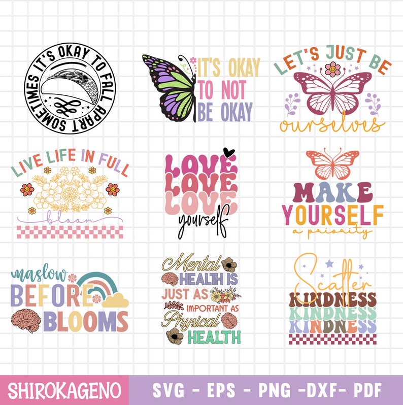 Mental Health Svg Bundle, Inspirational Quotes Svg, Self Love Svg ...