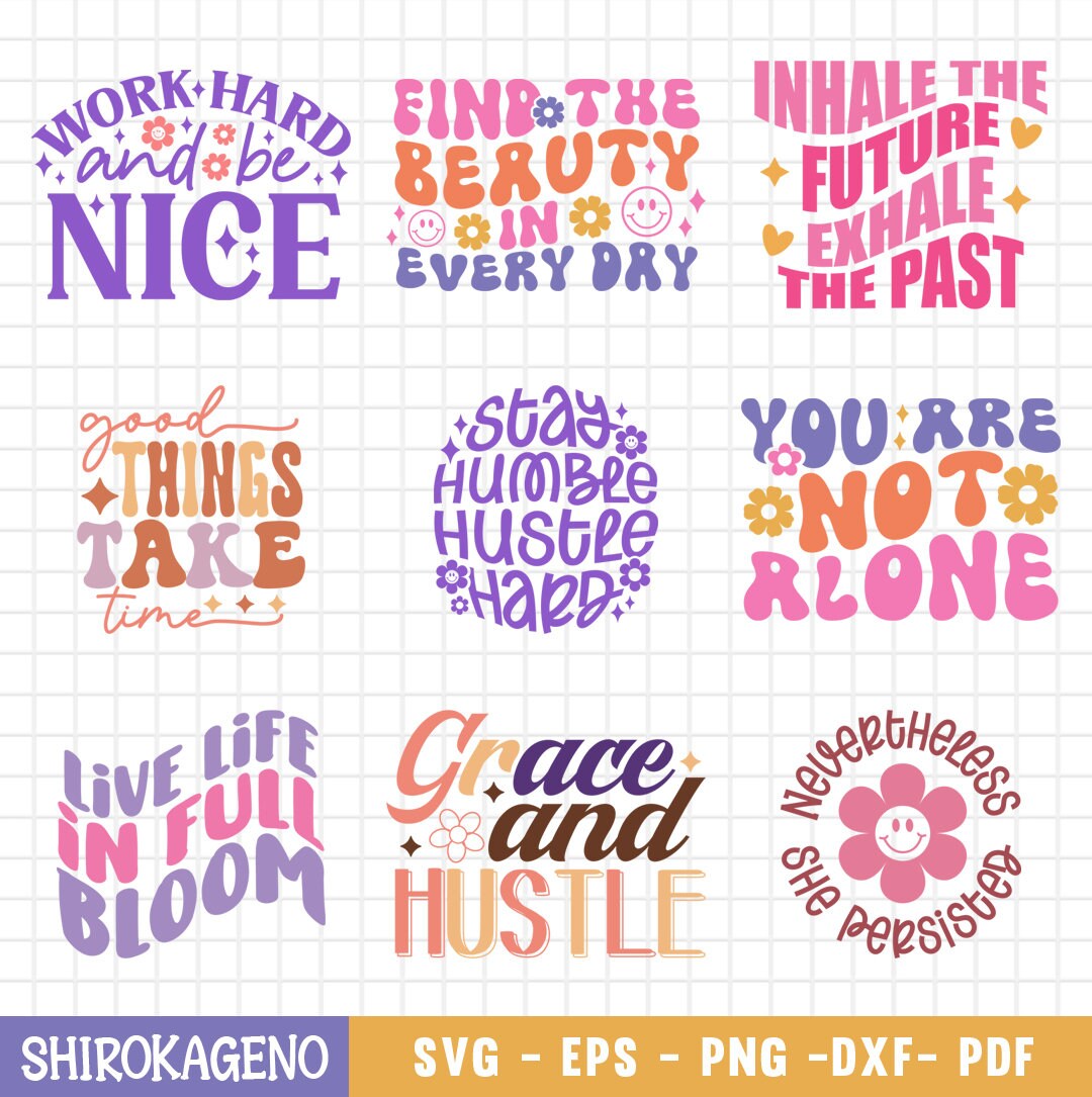 Retro Inspirational Svg Bundle, Motivational Svg, Self Love Svg Bundle ...