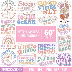 Paquete Retro Groovy Svg, Retro Svg , Estética Svg, Inspirador Svg, Motivacional Svg, Hippie Inspirational Qoute Svg, Self Love Svg