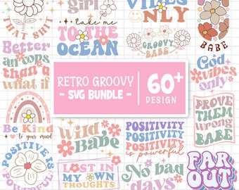 Retro Groovy Svg Bundle, Retro Svg , Aesthetic Svg, Inspirational Svg, Motivational Svg, Hippie Inspirational Qoute Svg, Self Love Svg