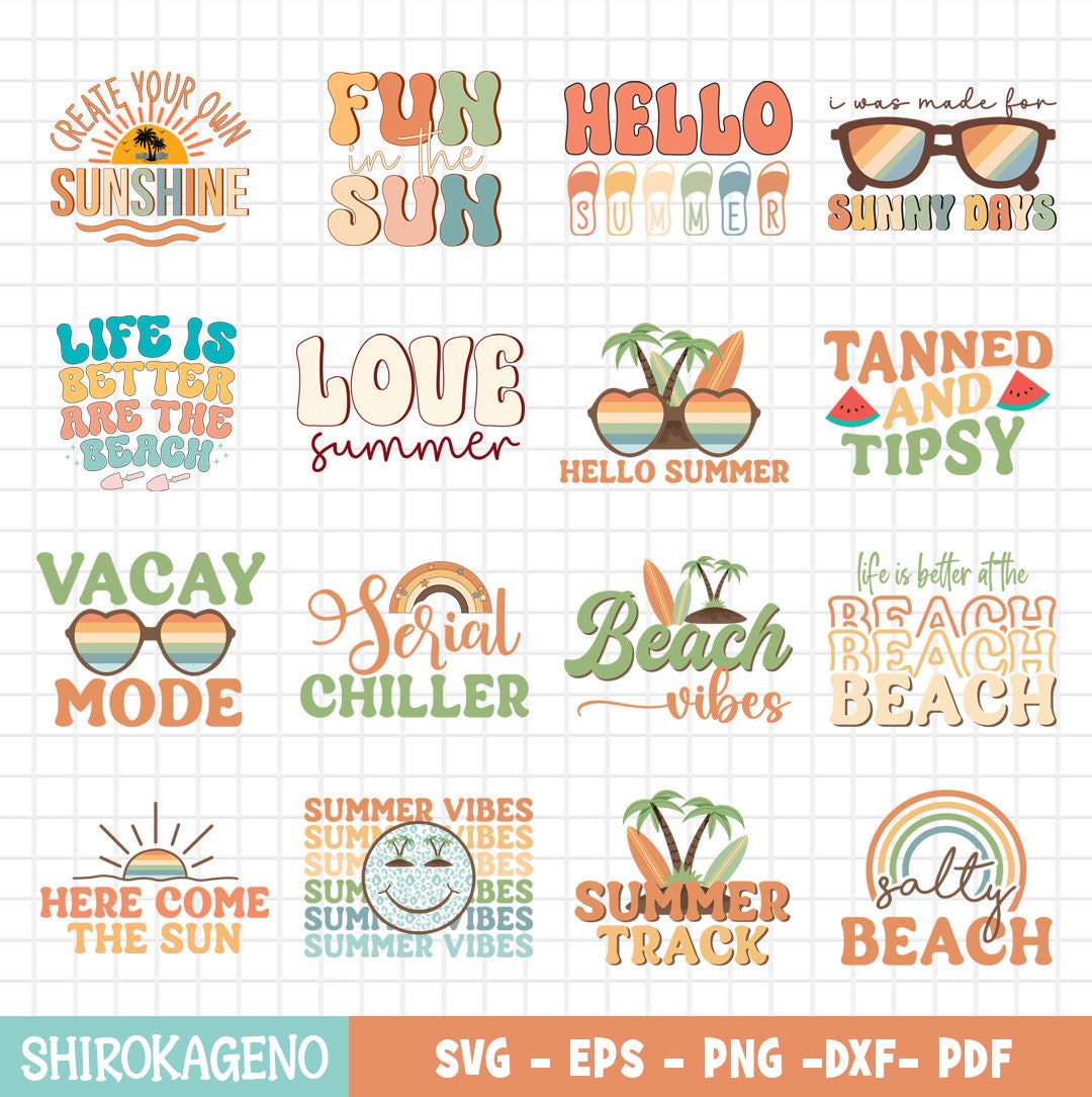 Retro Summer Svg Bundle, Summer Svg, Beach Svg, Summertime Svg, Funny ...
