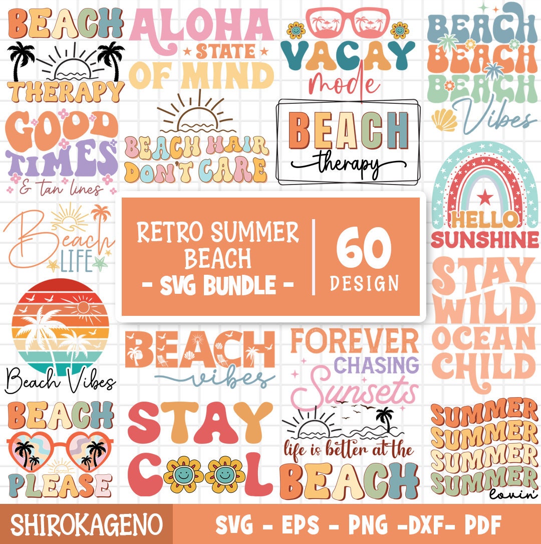 Retro Summer Beach Svg Bundle SVG, Beach Clipart Svg Bundle, Summer Svg ...