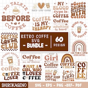 Paquete de svg de café retro, taza de café helado svg, café ondulado svg, svg de moda estética, svg retro ondulado, cafeína svg, archivos cortados para cricut