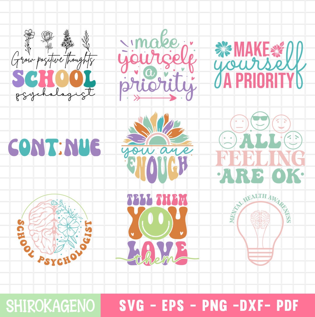 Mental Health Svg Bundle, Inspirational Quotes Svg, Self Love Svg ...