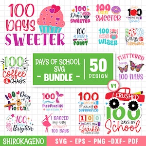 Pacchetto Svg di 100 giorni di scuola, 100 giorni più luminosi, 100 giorni di scuola, 100 giorni più intelligenti, Scuola Svg, Camicia scolastica Svg, File tagliati per Cricut V1