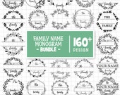Family Name Monogram Svg Bundle, Last Name Svg, Initial Monogram, Family Name Sign Svg, Family Frame, Family Wreath, Cut Files For Cricut