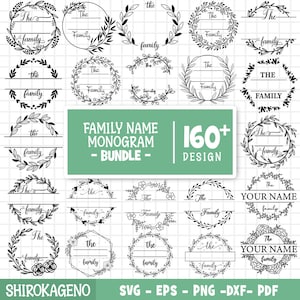 Familienname Monogramm-Svg-Bundle, Nachname zwar-Svg, ursprüngliche Monogramm, Familienname Zeichen zwar, Familienrahmen, Familienkranz, Cut Files für Cricut