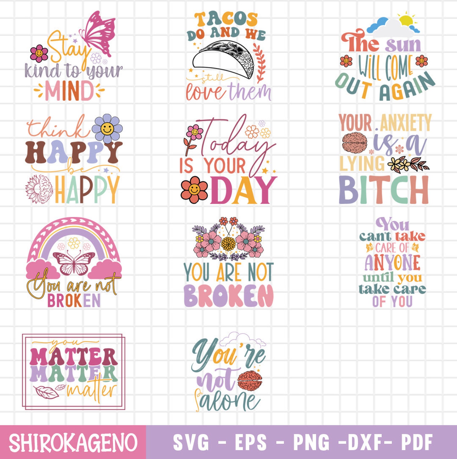 Mental Health Svg Bundle, Inspirational Quotes Svg, Self Love Svg ...