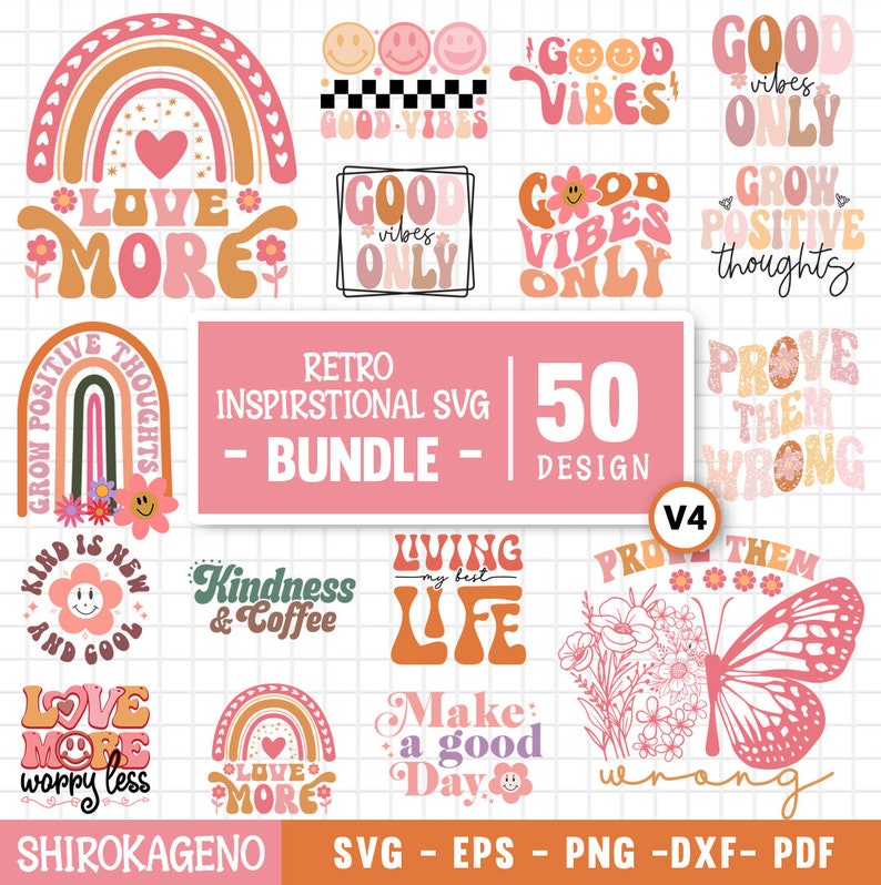 Retro Inspirational Svg Bundle, Motivational Svg, Self Love Svg Bundle ...