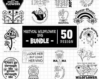 Mystical Wildflower Bundle Svg, Flower Meadow Svg, Flower Border Svg, Minimalist Flower Bouquet, Spring Floral Svg, Cut Files For Cricut