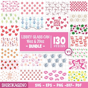 Paquete de latas de vidrio Libbey - Lata de vidrio de 16 oz y 20 oz Svg, Envoltura de latas de vidrio Libbey, Archivos svg para Cricut & Silhouette Cameo, Cristalería Svg V1