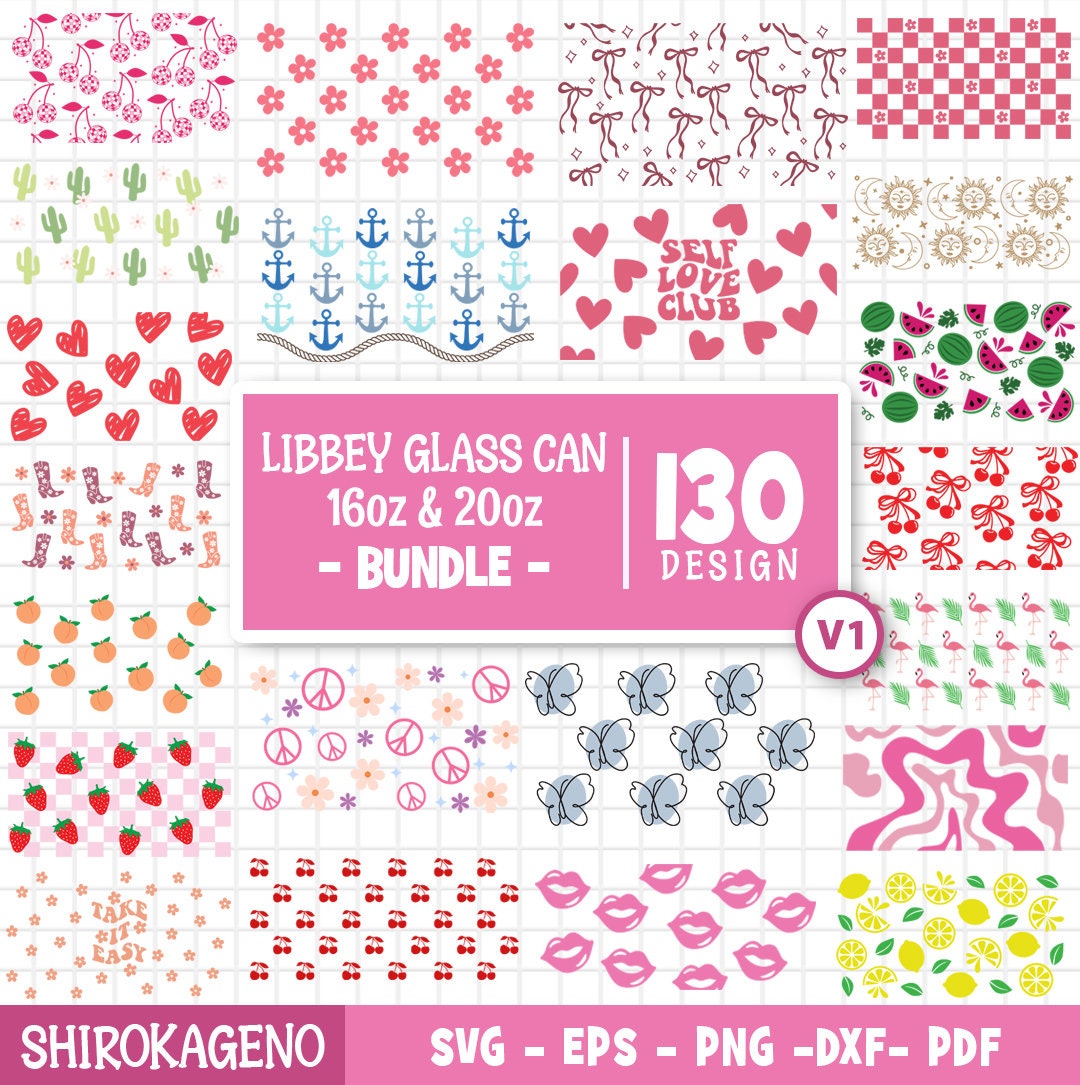 Libbey Glass Can Bundle - 16oz and 20oz Glass Can Svg, Libbey Glass Can Wrap, Svg Files for Cricut & Silhouette Cameo, Glassware Svg V1