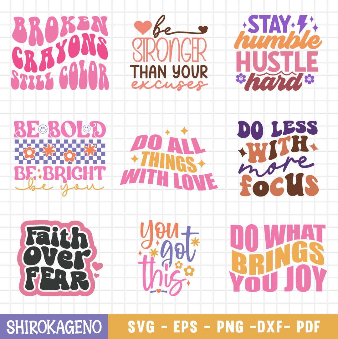 Retro Inspirational Svg Bundle, Motivational Svg, Self Love Svg Bundle ...
