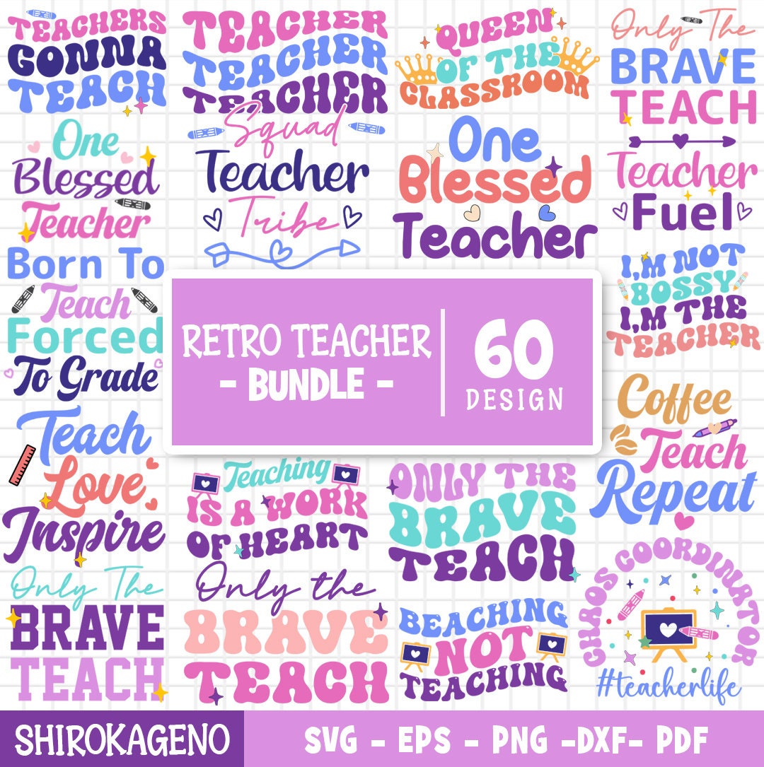 Retro Teacher Svg Bundle, Teacher Quote Svg, School Svg, Teacher Life ...