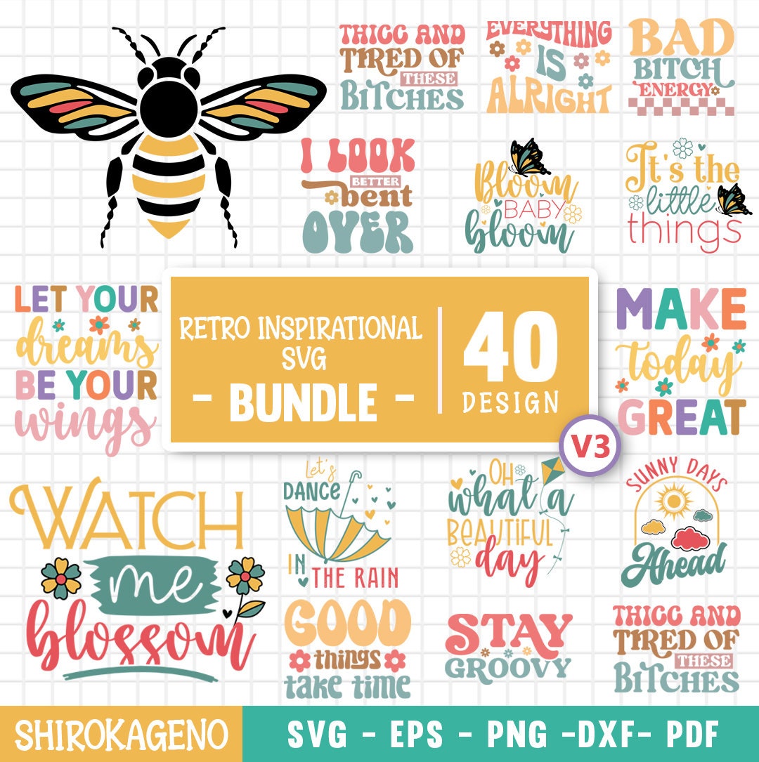 Retro Inspirational Svg Bundle, Motivational Svg, Self Love Svg Bundle ...